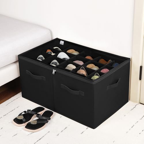 TOPIA HOME Shoe Organizer for Closet, Foldable Shoe Box with Adjustable Dividers and Clear Cover, Space Saving Shoe Storage Organizer Cabinet with Reinforced Handles, Fits 20 Pairs, Black, TP10B - color: Black, size: Extra Large(26.5''L x 16.54''W x 13.5'