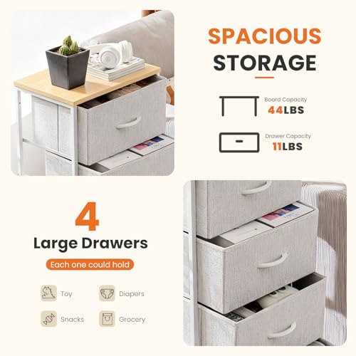 Sweetcrispy Nightstand Small Bedroom Dresser with 4 Fabric Drawers,Bed Side Furniture End Table,Wooden Top Cabinet Night Stand Dresser for Closet,Entryway,Dorm,Light Gray - color: Light Gray, size: 17.7"D x 11.8"W x 37"H (4 Drawers)