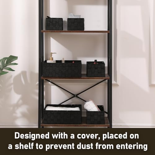 Storage Bins Woven Organizer Set of 6 – Polypropylene Storage Baskets with Metal Frame, Stackable Fabric Boxes for Drawers, Closet, Shelf, Nursery and Office, Black - color: Black, size: 6PCS-without lid