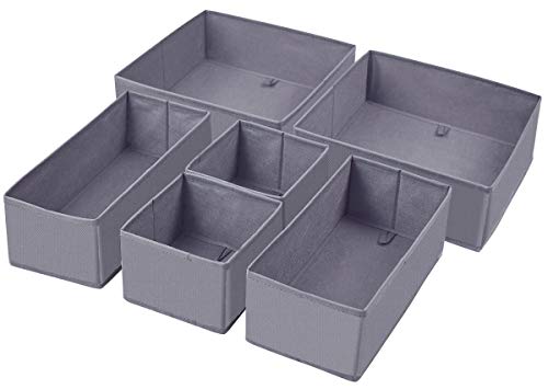homyfort Dresser Drawer Organizer, Foldable Cloth Storage Box Closet Cube Basket Bins Containers Divider with Drawers for Underwear, Bras, Socks, Ties, Scarves, Set of 6, Grey - style: 6pack Solid Grey