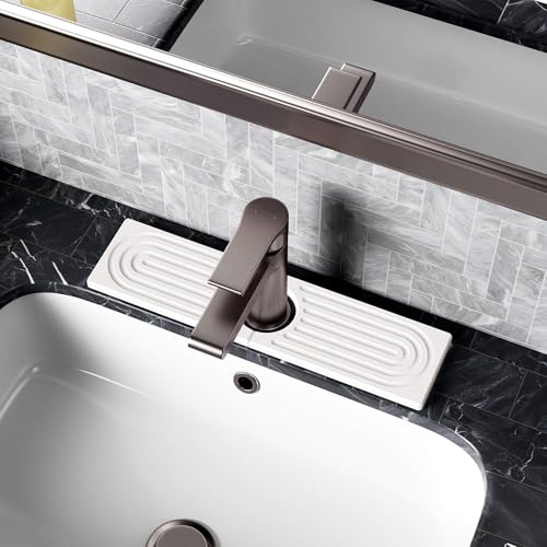Stone Faucet Mat for Kitchen Sink, Diatomite Sink Protectors - Prevent Moisture Drying Stone Tray Fit Kitchen Counter & Bathroom Counter (White, 15.8" x 4") - color: White, size: 15.8" x 4"