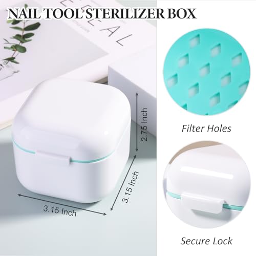 SUTOKAKA 1Pc Plastic Nail Tool Sterilizer Box Nail Drill Bits Cleaning Box Polishing Tools Soaking Tray Manicure Pedicure Storage Container Case - White (White, 3.15“x3.15“x2.75“) - color: White