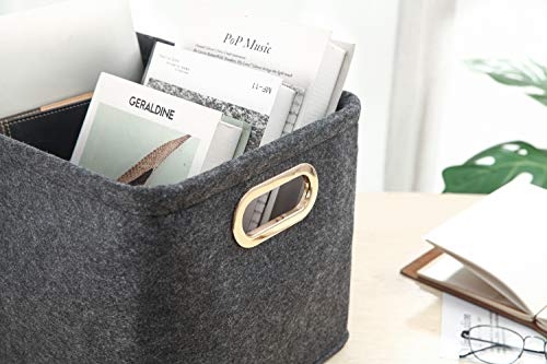 Collapsible Storage Bins Foldable Felt Fabric Storage Basket Organizer Boxes Containers with Handles Metal Handles for Nursery Toys,Kids Room,Clothes,Towels,Magazine (Dark grey） - color: Dark grey, size: 15.9L×11W×9.8H