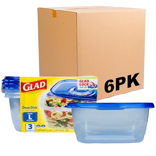 Glad GladWare Deep Dish Food Storage Containers with Lids, Large Rectangle BPA Free Plastic for Soups Salads and Meal Prep, Lock Tight Seal, Microwave Dishwasher Safe, 64 Oz, 3 Count - 6 Pack - size: 64 oz - 18 Count, style: Rectangle