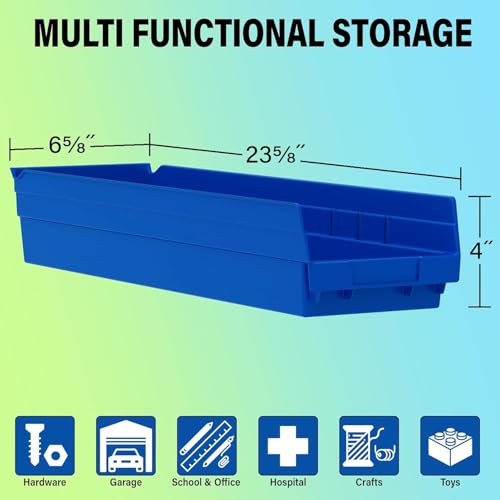 Akro-Mils 30164 Plastic Shelf Bins, Heavy Duty Storage Bins for Garage, Closet, and Drawer Organization, 24-Inch x 6-1/2-Inch x 4-Inch, Clear, 6-Pack - color: Clear