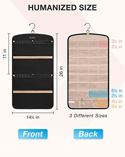 BAGSMART Hanging Jewelry Organizer, Necklace Holder Anti-tangle Earrings Rings Hanger with 10 Jewelry Bags Travel Storage Roll with Pockets Hang on Closet, Wall, Door,1 Piece, Small, Black - color: Black, size: Medium - Standard