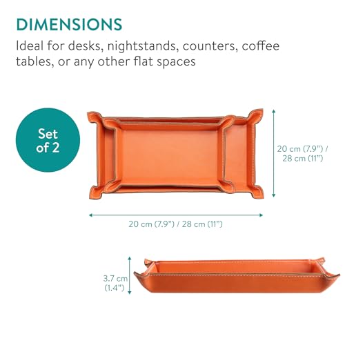 Navaris PU Leather Tray Set - 2 pcs Trinket or Valet Key Bowl - Jewellery, Pen, Watch Organiser Desk Trays - Stylish Bedside Table Accessories Tidy for Men