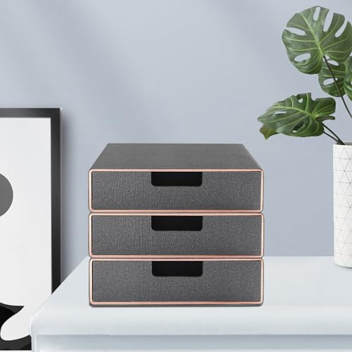 Stackable Organizer Drawer PU Leather Classic Handmade,Organize Home Office Desk Accessories and Sort Letter-Size Paper/a4 Document,Desktop Caddy with Drawers Storage,13.1x10x3.7inches,Grey - color: Grey Linen Texture