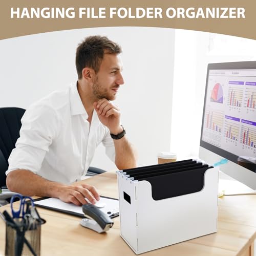 2 Pcs Portable Desktop File, Side Handles, Filing Organizer, Hanging File Folders, Letter Size for Schools Office Home (White) - color: White