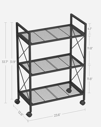 SONGMICS 3-Tier Metal Storage Rack with Wheels, Mesh Shelving Unit with X Side Frames, 23.6-Inch Width, for Entryway, Kitchen, Living Room, Bathroom, Industrial Style, Black UBSC163B01 - color: Black, size: 23.6"W