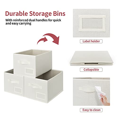 GRANNY SAYS Closet Organizer Bins with Label Holder, Fabric Storage Baskets, Foldable Storage Bins for Living Room, Decorative Storage Containers Organizing, Pearl White, Medium, 3-Pack - color: Pearl White, size: Medium
