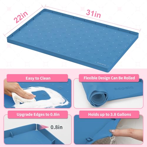 Sdpeia Under Sink Mat 31"×22" Waterproof Silicone Cabinet Liner & Sink Protector for Kitchen & Bathroom, Multi-Purpose Organizers Tray for Pets, Laundry, Cat Litter Mat - color: Ocean Blue, size: 22"W x 31"L