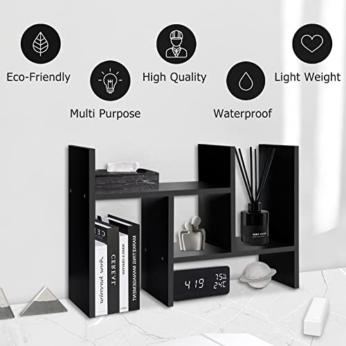 MASAKA B&W - Desk Organizer Aesthetic Shelf, Desktop Bookshelf, Double H Plants Display Shelf, Storage Rack Adjustable Stackable for Office Home Dorm - Perfect for Books, Plants & Decor (Black) - color: Black*01