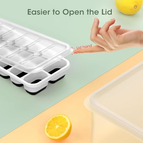 DOQAUS Ice Cube Tray with Lid and Bin - 4 Pack Silicone Ice Cube Trays for Freezer, Stackable Ice Bucket Kits with Storage Container & Scoop for Kitchen, RV, Cocktail, Coffee - color: Dark Black