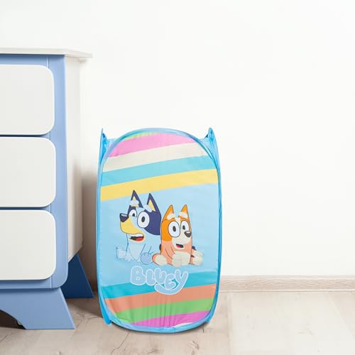 Bluey Pop Up Hamper - Bluey and Bingo Mesh Laundry Basket/Bag with Durable Handles - Storage for Clothes and Toys - color: Blue - Bluey 01