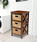eHemco 3 Tier X-Side End Storage Cabinet with 3 Wicker Baskets, Walnut - color: Walnut, size: 14"D x 14"W x 25"H (3 Drawers)
