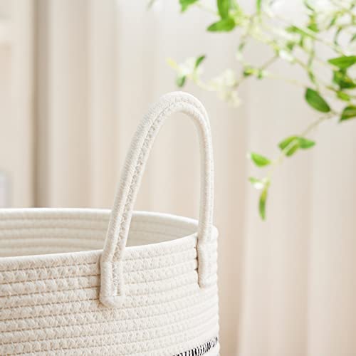 VIPOSCO Large Laundry Hamper, Tall Woven Rope Storage Basket for Blanket, Toys, Dirty Clothes in Living Room, Bathroom, Bedroom - 53L Stripe White - color: Stripe White, size: 53L
