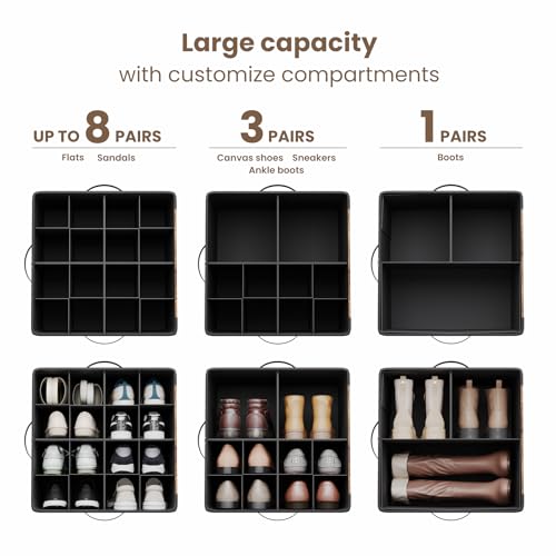 Varhomax Shoe Organizer Box for Closet, Fabric Shoe Storage Bin with Adjustable Dividers & Clear Cover, Holds up 16-32 Pairs of Sneakers & Sandals for Entryway, Cubby (Rust Brown) - color: Rust Brown-1 Pack