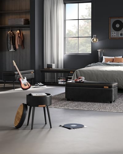 VASAGLE EKHO Collection - Storage Ottoman Bench, Entryway Bedroom Bench, 25 Gallons, Synthetic Leather with Stitching, Mid-Century Modern, Safety Hinges, Loads 660 lb, Ink Black ULOM075B01 - color: Ink Black, style: 25-Gallon Storage Bench