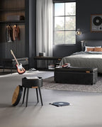 VASAGLE EKHO Collection - Storage Ottoman Bench, Entryway Bedroom Bench, 25 Gallons, Synthetic Leather with Stitching, Mid-Century Modern, Safety Hinges, Loads 660 lb, Ink Black ULOM075B01 - color: Ink Black, style: 25-Gallon Storage Bench