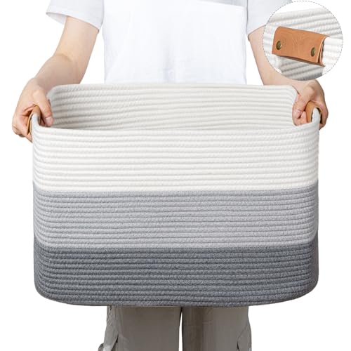danpinera Rectangle Blanket Storage Basket, 50L Large Decorative Basket Living Room, Storage Bin with Handle, Woven Rope Hamper for Toy Organizing & Laundry, 18.11’’*14.17’’*11.81’’ Gradient Grey - color: Gradient Grey, size: 50L