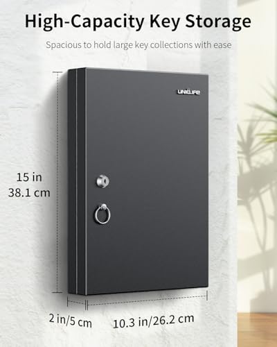 Uniclife 32 Position Key Lock Box, Wall Mount Key Box, Car Key Organizer with Writable Key Racks and Tags, Security Key Cabinet, Car Key Holder Storage Box for Office Hotel & Company - color: Black, size: 32-Key(Key Lock)