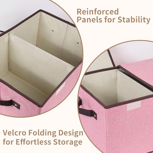 Foldable Fabric Storage Box, 16.5 x 11.8 x 9.8 inches (L x W x H), with Double-Lid & Dividers, Large Organizer for Home, Closet, Office(Pink) - color: Pink, size: 1 Pack