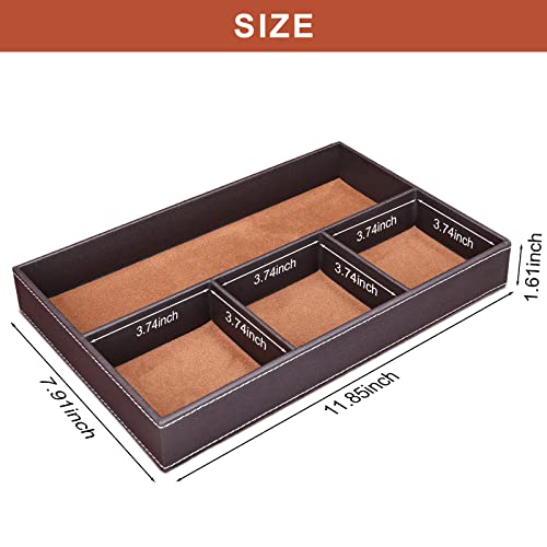 GORESE 2 Pieces Faux Leather Valet Tray for Men, Stackable Jewelry Trays for Drawers, Mens Dresser Top Organizer for Key, Wallet, Sunglass, Watch, Coin, Phone, Nightstand Bedside Tray Brown - color: Brown-2 Set