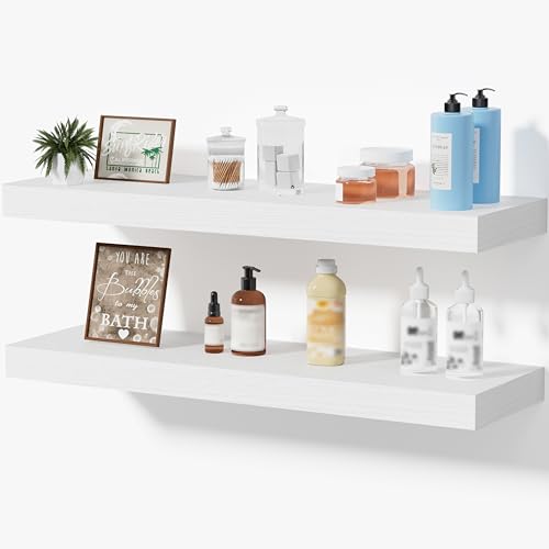 Floating Shelves for Wall, Bathroom Shelves Over Toilet, Wall Shelves & Book Shelf for Room, Hanging Shelf, Modern Wooden Mounted Floating Shelves, 24x7x1.5 in (White, Set of 2) - color: White, size: 24"(set of 2)