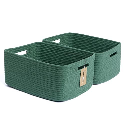 MiniArk Large Storage Baskets for Shelves, Closet Organizers Bins for Clothes Blanket Towels, Baby Nursery, Toy Baskets Box, Woven Rope Baskets, 17 x 13 x 7.5”, 2 Packs Green - color: Green, size: 2pcs-L17×W13×H7.5"