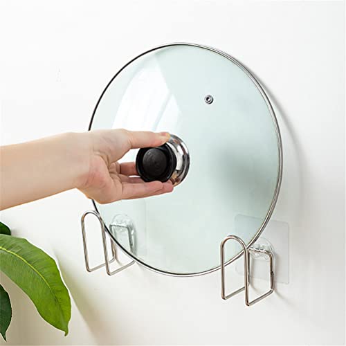 4 Pairs of Pot Lid Organizer, Stainless Steel Wall Mounted Lid Holder,Adjustable Cabinet Door Self Adhesive Pan Lid Organizer Pot Hangers for Kitchen Wall Mount (Silver-1) - color: Silver-1