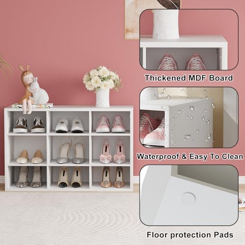 Garden 4 you Shoe Storage Bench, Cubby Shoe Rack with 9 Cubbies, 3-Tier Wood Shoe Rack Organizer, Shoe Organizer Cabinet for Entryway, Hallway, Closet and Garage, White - color: White, size: 9-cube 3-tier