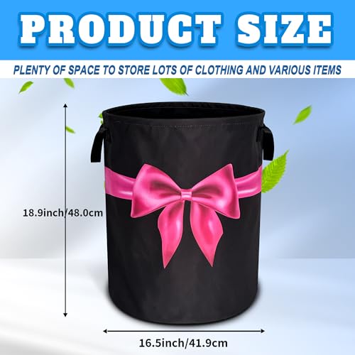 Breast Cancer Awareness Laundry Basket Oxford Cloth Pink Ribbon Laundry Hamper With Handle Foldable Portable Clothes Storage Basket 18.9 X 16.5 In Storage Bag For Laundry Room/Bathroom/Bedroom - color: Breast Cancer Awareness