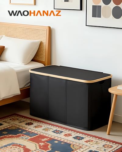 Storage Basket with Lid and Handles, 135L Fabric Bin with Divider for Shelf, Closet, Toy Organization, Collapsible Storage Organizer for Home, Black - color: Black, size: 135L