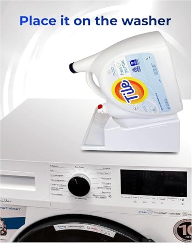 Skywin TidyFriend Liquid Laundry Detergent Holder Stand with Strap, Drip Tray & Rubber Feet, Stand for Laundry Room Organization and Storage, Fabric Softener Dispenser Holder for Easy Pouring (White) - color: White Stand