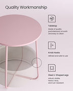 VASAGLE LILEA Collection - Small Round Side End Table, Modern Nightstand with Fabric Basket, Jelly Pink and Cream White ULET223R61 - color: Jelly Pink + Cream White, size: Round + 1 pack