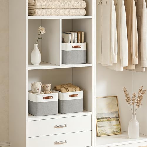 Bagnizer Collapsible Fabric Storage Cubes 11x11 Cube Storage Bins, 4 Pack Closet Baskets Box with Handles for Organizing, Shelf, Toys, Clothes, Home, Office, Nursery (Grey&White) - color: Gray / Off-White, size: Cube - 11"x11"x11"