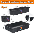 QUELIEN Desk Drawer Organizer Tray Set, 8PCS Plastic Drawer Organizer Bins for Office, Makeup, Kitchen - Gray Blue Desk Organizer with Flexible Interlocking Design for Efficient (Gray Blue, 8PCS)