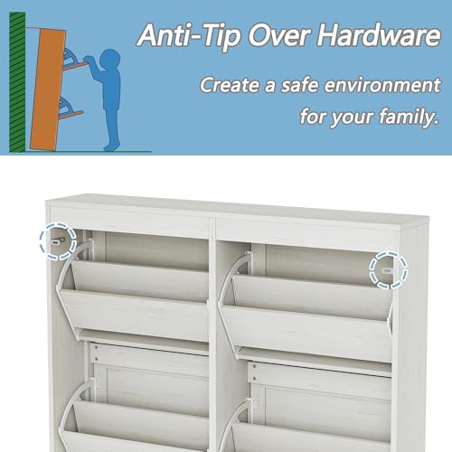 Shoe Storage Cabinet with 4 Flip Drawers, Freestanding Legs for Entryway, Slim Off White - size: 4 Flip Door