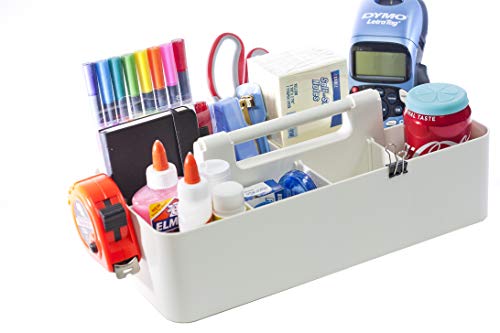 New Plastic Portable Makeup Organizer Caddy Tote Divided Basket Bin with Handle, for Bathroom Storage - Holds Blush Makeup Brushes, Eyeshadow Palette, Lipstick - Extra Large Made In USA (Ivory) - color: Ivory