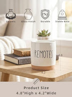 LEETOYI Ceramic Remote Caddy Storage, 4.8 Inch Remote Control Holder, Farmhouse Organizer for Pen Holder, Makeup Brush Holder, Office Supplies, White/Brown
