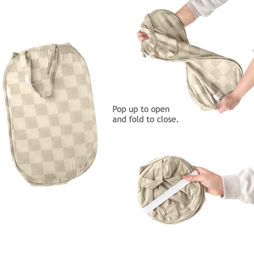 3 Sprouts Pop Up Hamper - Collapsible Laundry Basket, Popup & Foldable Design - Durable Waterproof Fabric for Dirty Clothes, Toys & Towels - Ideal for Dorm, Bedroom & Baby Nursery, Checkerboard Beige - color: Checkerboard Beige