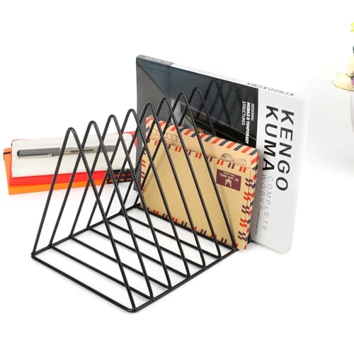 EASEPRES Vinyl Record Holder Storage, 9 Slot Metal Magazine Book Album Display Rack, Stylish Triangle Desktop File Sorter Organizer for Home Office, Black Pack of 3 - color: 3 Pack Black
