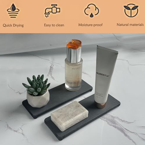 NiuYichee 2 Pcs Water Absorbing Stone Trays, Kitchen/Bathroom Sink Soap Dish, Diatomite Tray Used for Hand Soap & Cosmetic Bottles in The Modern Home, 3.15" W x 8.7" L, Dark Gray - color: Dark Gray, size: 8.7" x 3.15"