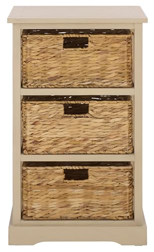 SAFAVIEH Home Collection – Halle Sand 3-Drawer Basket Storage Side Table, Coastal Accent Design, Fully Assembled (AMH5738G) - color: Sand