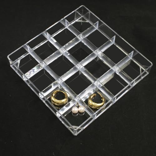 4 PCS Stackable Jewelry Organizer Tray, Plastic Storage Box with 16 Mini Grid (1.57''), Clear Organizer Tray for Drawer Dresser Vanity Desk, Jewelry Storage Box for Necklaces Bracelets Rings Earrings