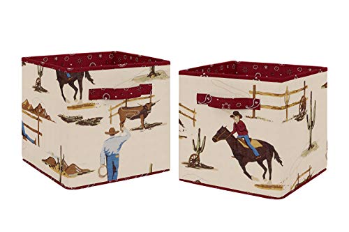 Sweet Jojo Designs Tan and Red Cowboy Foldable Fabric Storage Cube Bins Boxes Organizer Toys Kids Baby Childrens for Wild West Collection Set of 2 - color: Western