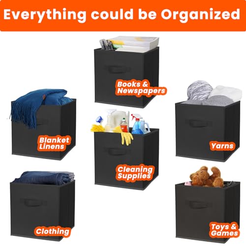 Criusia Storage Cubes, 11 Inch Clothes Storage Bins for Shelves Closet (10 Pack), Fabric Collapsible Storage Bins with Dual Handles, Cubby Storage Baskets Boxes, College Dorm Room Essentials (Black) - color: Black, size: 10 Pack - 11 inches