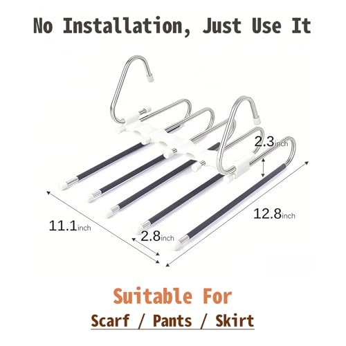 Pants Hangers Space Saving 5 Tier - 2 Pack Closet Organizers and Storage Closet Organizer,Anti-Slip Design,Closet Organizers and Storage for Pants Jeans Skirts Scarf Legging