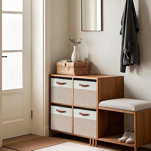 DECOMOMO Kallax Storage Cubes -13x15x13 Storage Bins, Baskets for Organizing Shelves (Beige and White, 4-Pack) - color: Beige and White, size: Kallax 13"x15"x13" /4pcs